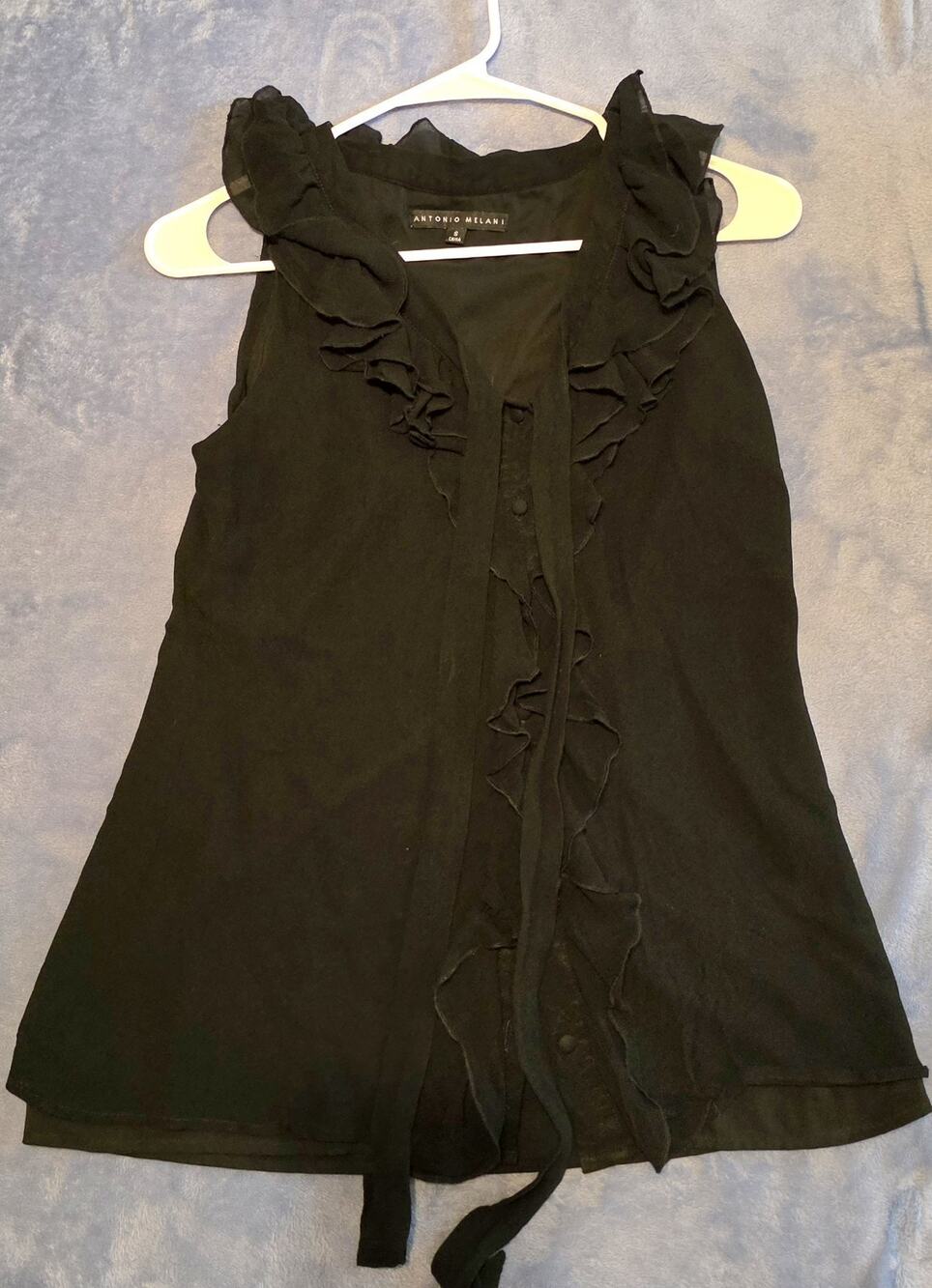 Antonio Melani Womens Black Ruffle Sleeveless Blouse Size Small